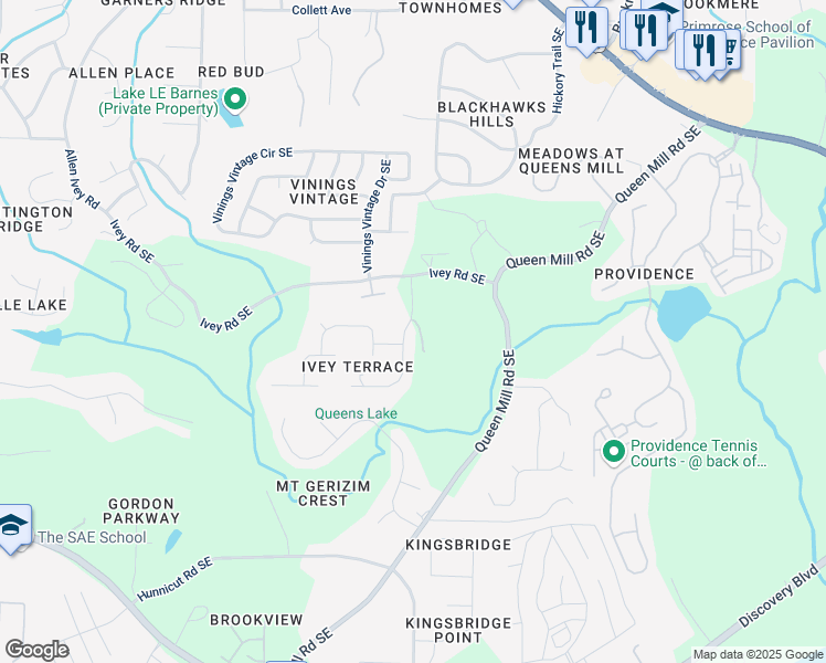 map of restaurants, bars, coffee shops, grocery stores, and more near 6403 Ivey Terrace Dr SE in Mableton
