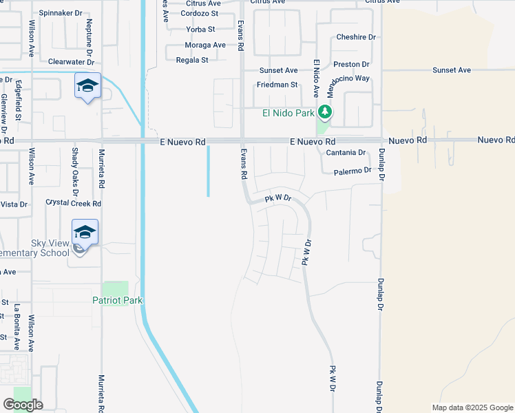 map of restaurants, bars, coffee shops, grocery stores, and more near 1535 Depaul Street in Perris