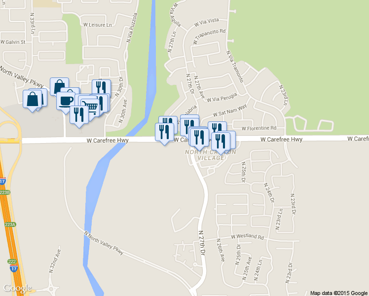 map of restaurants, bars, coffee shops, grocery stores, and more near 2707 West Carefree Highway in Phoenix