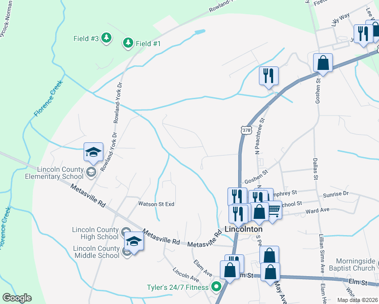 map of restaurants, bars, coffee shops, grocery stores, and more near 662 Wallace-Wells Circle in Lincolnton
