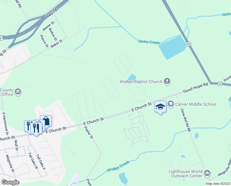 map of restaurants, bars, coffee shops, grocery stores, and more near 522 Cedar Lane in Monroe