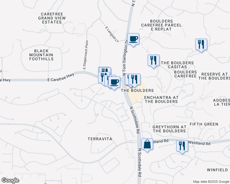 map of restaurants, bars, coffee shops, grocery stores, and more near 34442 North Scottsdale Road in Scottsdale
