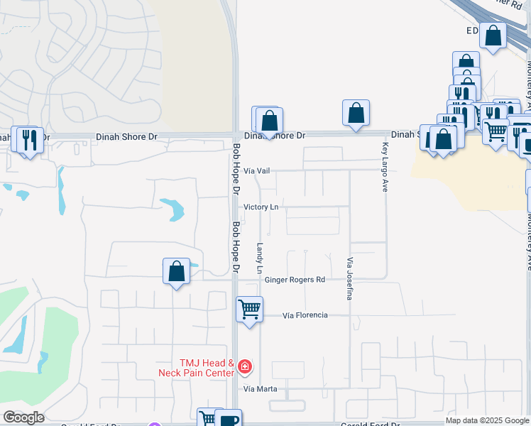 map of restaurants, bars, coffee shops, grocery stores, and more near 2 Siena Vista Court in Rancho Mirage