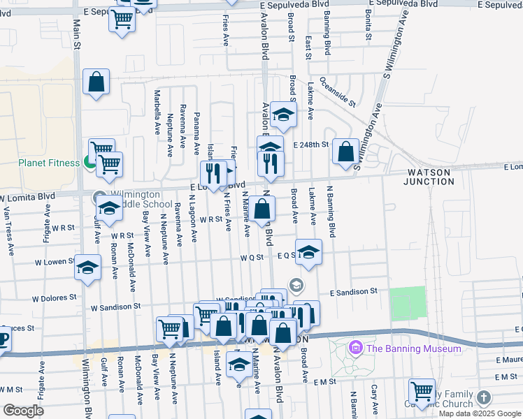 map of restaurants, bars, coffee shops, grocery stores, and more near 1717 North Avalon Boulevard in Los Angeles