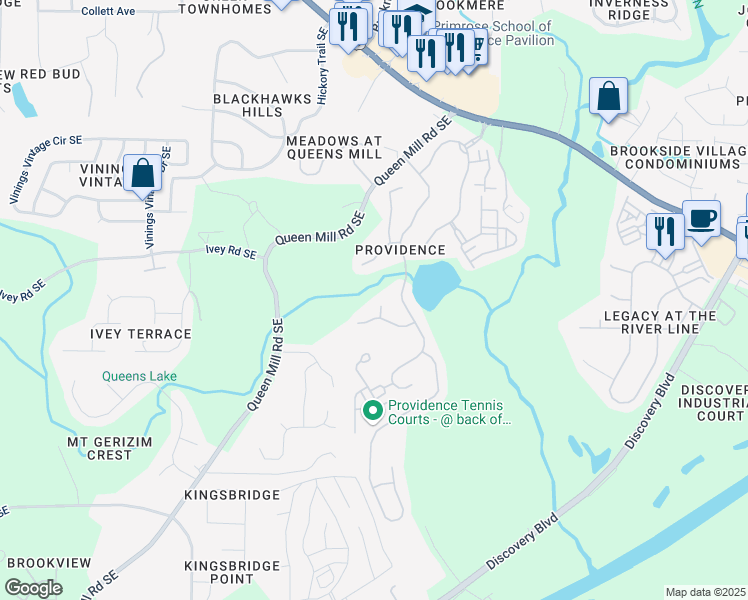 map of restaurants, bars, coffee shops, grocery stores, and more near 6270 Royal Crest Place in Mableton