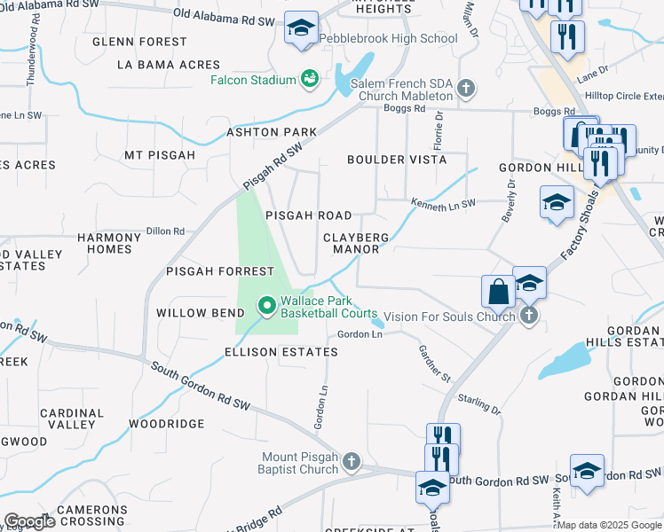 map of restaurants, bars, coffee shops, grocery stores, and more near 831 Larkin Lane in Mableton