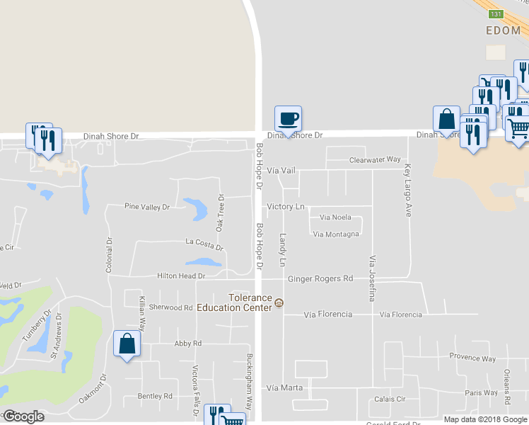 map of restaurants, bars, coffee shops, grocery stores, and more near 34530 Bob Hope Drive in Rancho Mirage