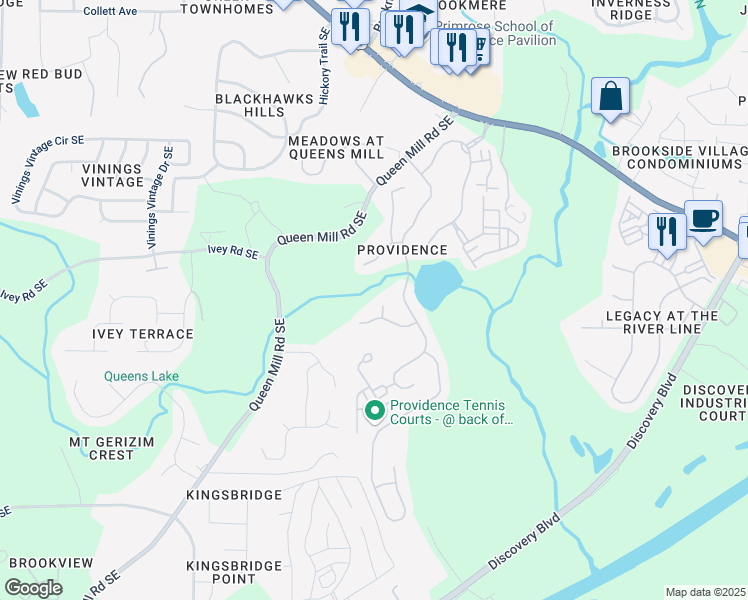 map of restaurants, bars, coffee shops, grocery stores, and more near 6270 Royal Crest Place in Mableton
