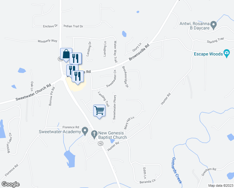 map of restaurants, bars, coffee shops, grocery stores, and more near 29 Sweetwater Parkway in Powder Springs
