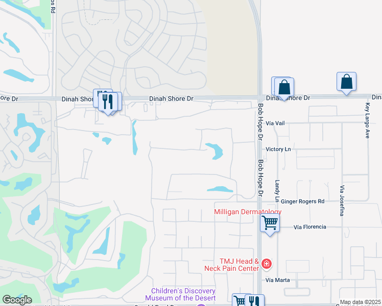 map of restaurants, bars, coffee shops, grocery stores, and more near 19 Pine Valley Drive in Rancho Mirage