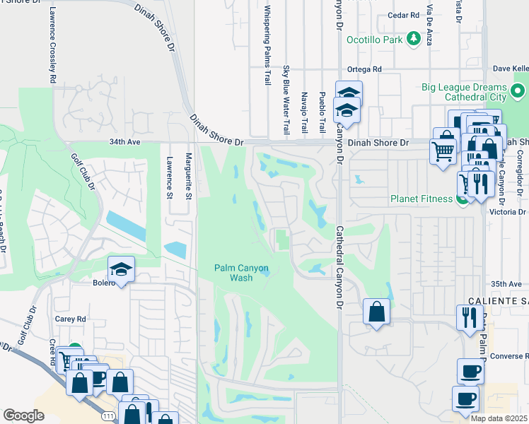 map of restaurants, bars, coffee shops, grocery stores, and more near 68065 Seven Oaks Place in Cathedral City