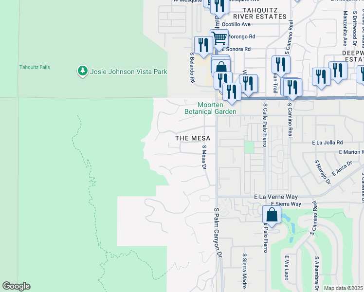 map of restaurants, bars, coffee shops, grocery stores, and more near 301 West Overlook Road in Palm Springs