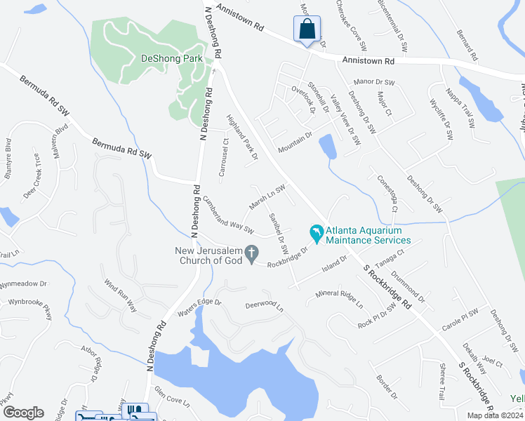 map of restaurants, bars, coffee shops, grocery stores, and more near 2997 Sanibel Drive Southwest in Stone Mountain