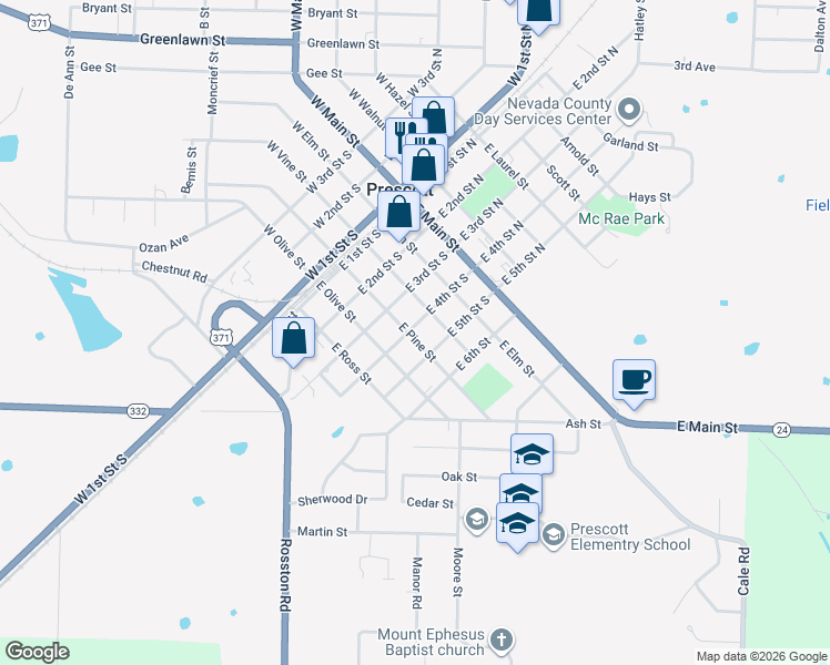 map of restaurants, bars, coffee shops, grocery stores, and more near 326 East Pine Street in Prescott