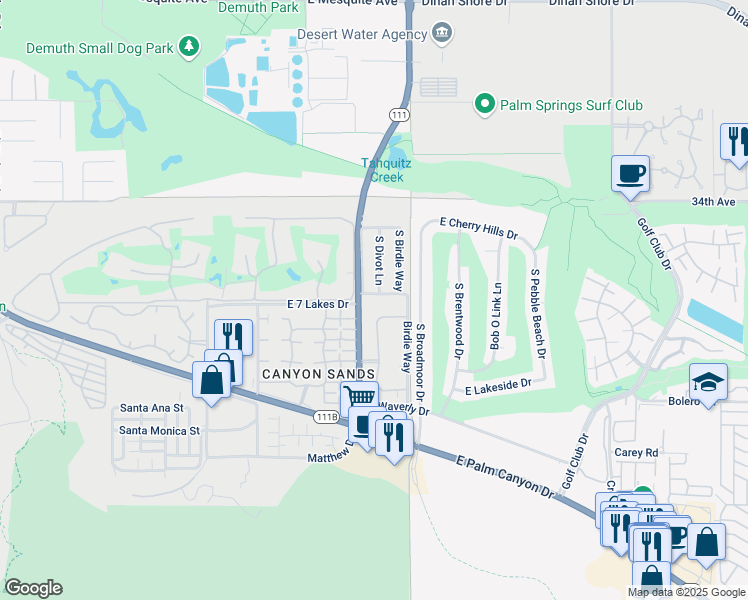 map of restaurants, bars, coffee shops, grocery stores, and more near 4777 Eagle Way in Palm Springs