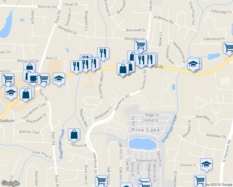 map of restaurants, bars, coffee shops, grocery stores, and more near 801 Windchase Lane in Stone Mountain
