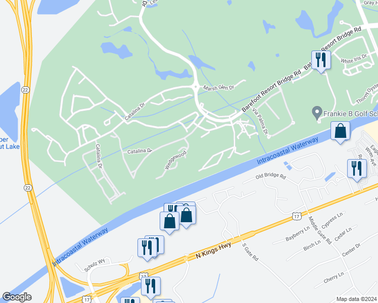 map of restaurants, bars, coffee shops, grocery stores, and more near 5801-1 Oyster Catcher Drive in North Myrtle Beach