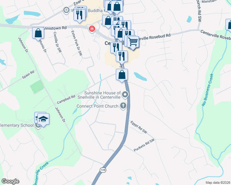 map of restaurants, bars, coffee shops, grocery stores, and more near 3678 Waverly Oaks Way in Snellville