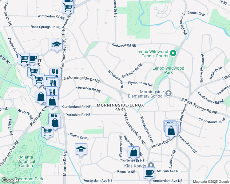 map of restaurants, bars, coffee shops, grocery stores, and more near 833 East Morningside Drive Northeast in Atlanta