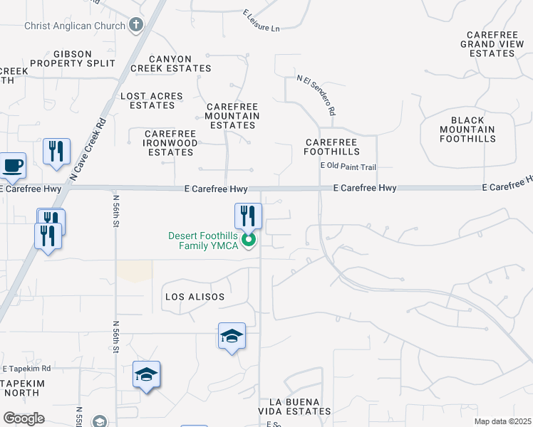 map of restaurants, bars, coffee shops, grocery stores, and more near 6050 East Santa Cruz Drive in Scottsdale