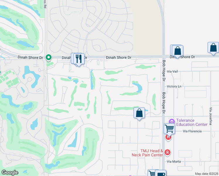map of restaurants, bars, coffee shops, grocery stores, and more near 53 Pine Valley Drive in Rancho Mirage