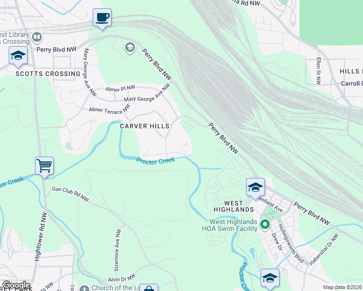 map of restaurants, bars, coffee shops, grocery stores, and more near 1558 Deauville Court Northwest in Atlanta