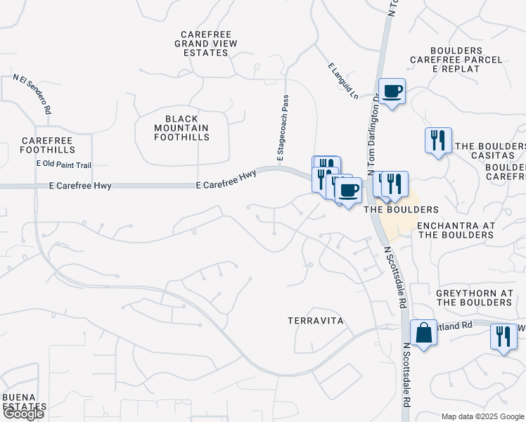 map of restaurants, bars, coffee shops, grocery stores, and more near 6811 East Nightingale Star Circle in Scottsdale