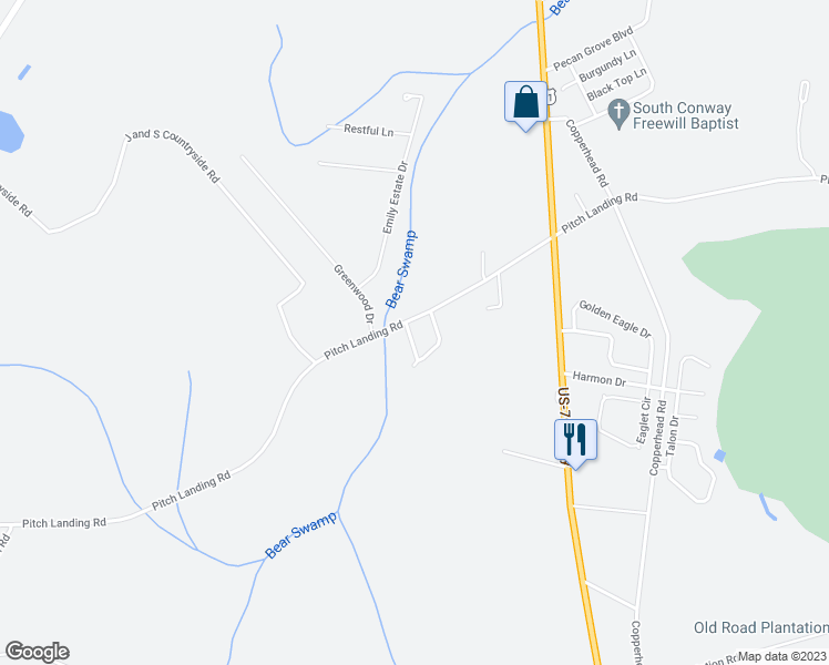 map of restaurants, bars, coffee shops, grocery stores, and more near 209 Haley Coral Lane in Conway