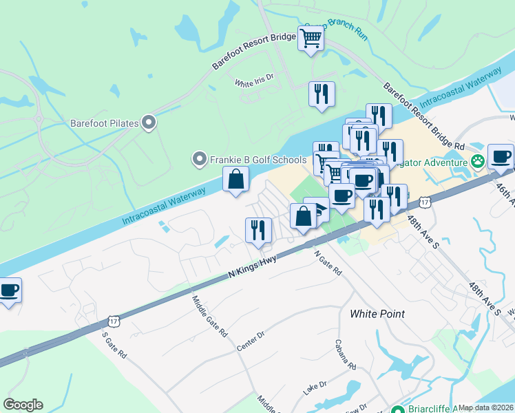 map of restaurants, bars, coffee shops, grocery stores, and more near 3 Robin Avenue in Myrtle Beach