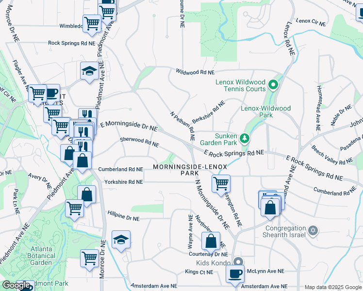 map of restaurants, bars, coffee shops, grocery stores, and more near 833 East Morningside Drive Northeast in Atlanta