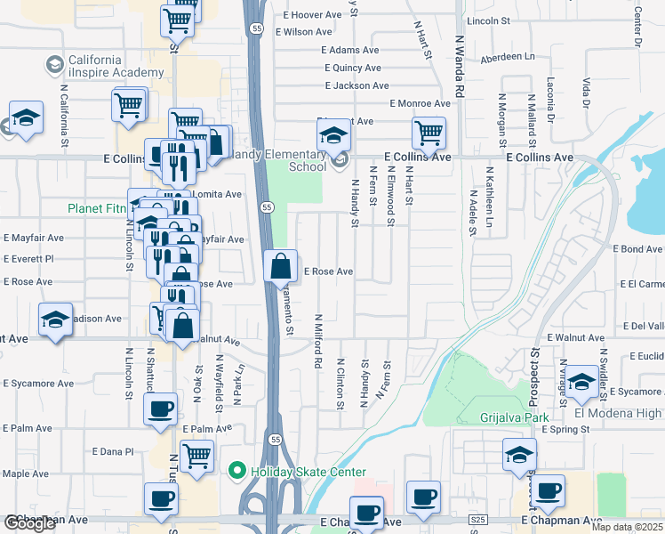 map of restaurants, bars, coffee shops, grocery stores, and more near 658 North Clinton Street in Orange
