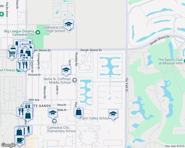 map of restaurants, bars, coffee shops, grocery stores, and more near 69677 Antonia Way in Rancho Mirage