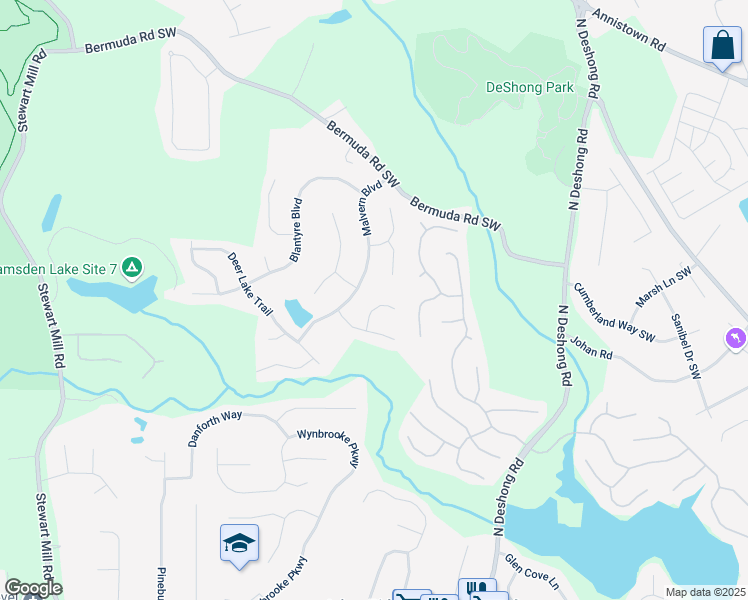 map of restaurants, bars, coffee shops, grocery stores, and more near 717 Eastwood Rise in Stone Mountain