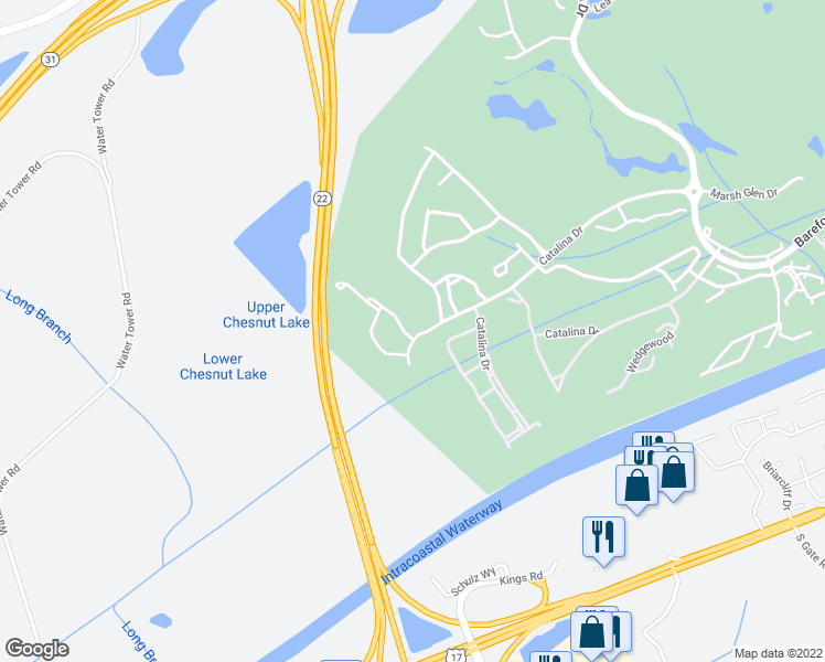 map of restaurants, bars, coffee shops, grocery stores, and more near 1824 Catalina Drive in North Myrtle Beach