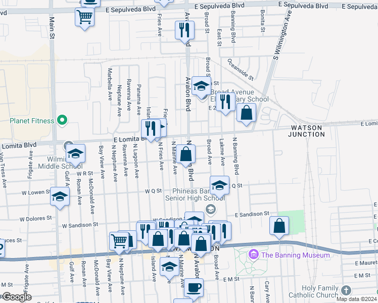 map of restaurants, bars, coffee shops, grocery stores, and more near 1717 North Avalon Boulevard in Los Angeles