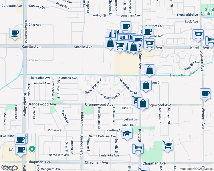 map of restaurants, bars, coffee shops, grocery stores, and more near 6654 Brewster Court in Cypress
