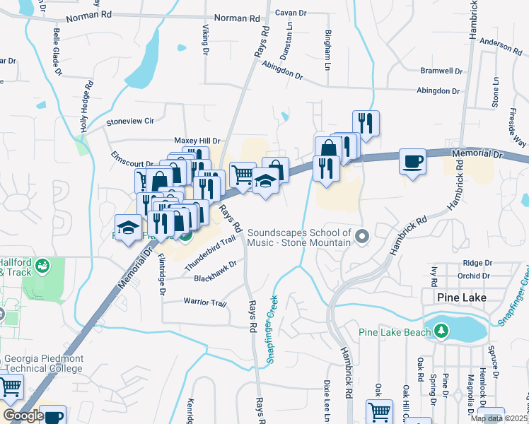 map of restaurants, bars, coffee shops, grocery stores, and more near 5365 Memorial Dr in Stone Mountain