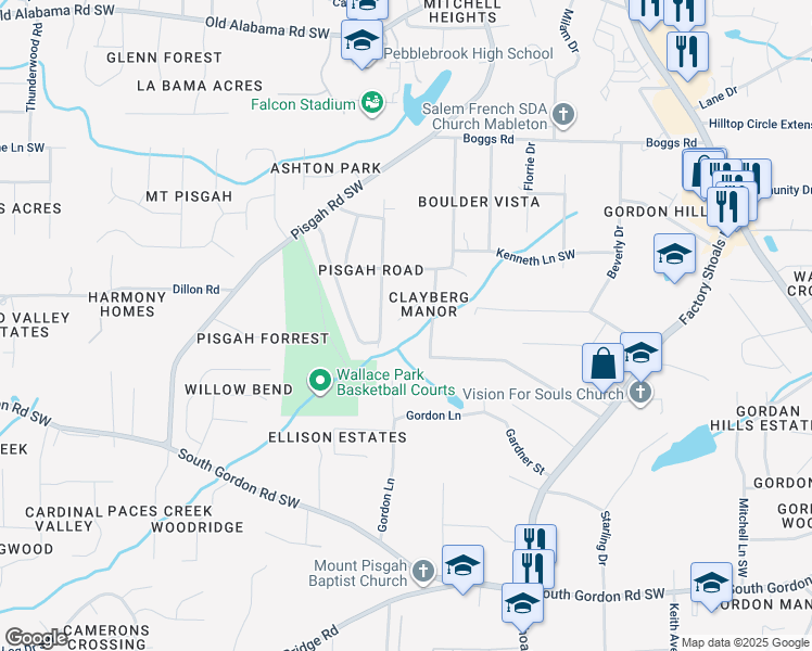 map of restaurants, bars, coffee shops, grocery stores, and more near 831 Larkin Lane in Mableton