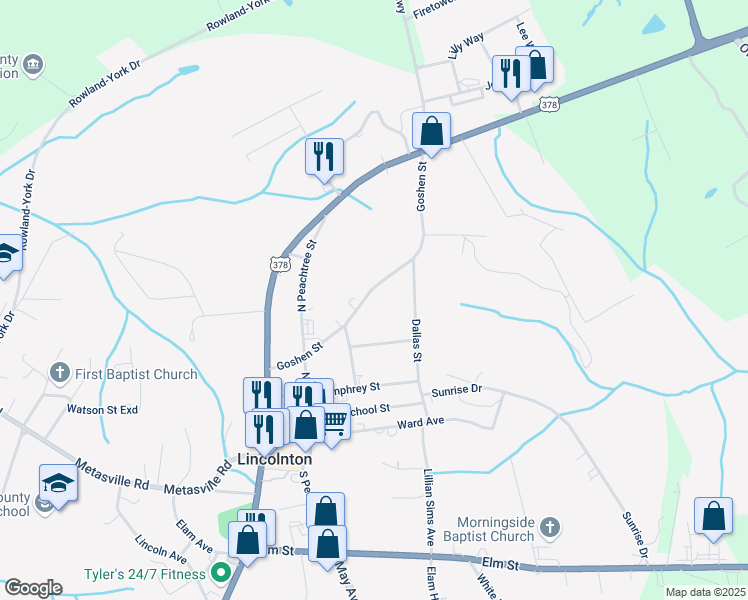 map of restaurants, bars, coffee shops, grocery stores, and more near 264 Goshen Street in Lincolnton