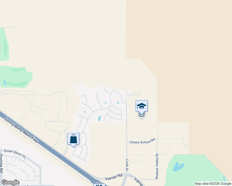 map of restaurants, bars, coffee shops, grocery stores, and more near 34521 Mesquite Tree Drive in Thousand Palms