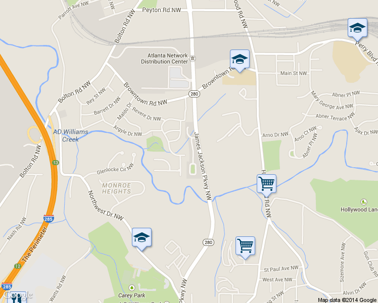 map of restaurants, bars, coffee shops, grocery stores, and more near 1634 Jackson Way in Atlanta