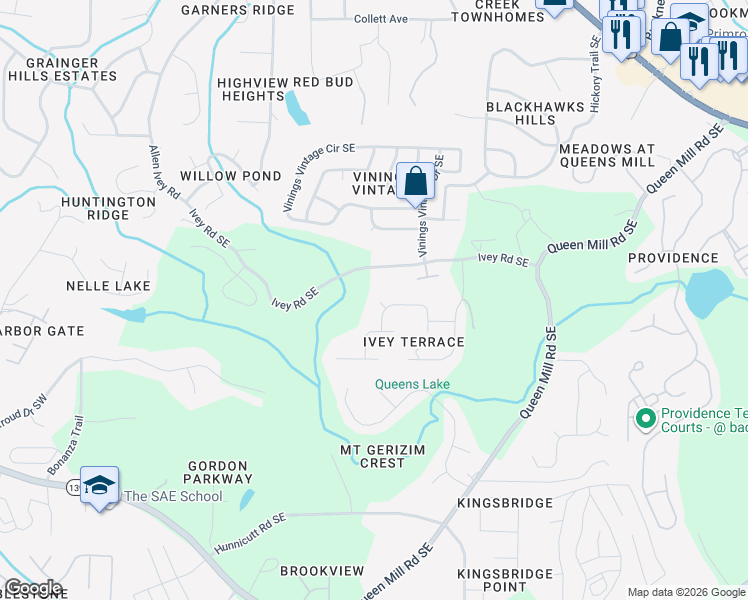 map of restaurants, bars, coffee shops, grocery stores, and more near 6432 Ivey Chase Southeast in Mableton