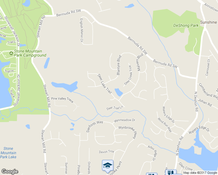 map of restaurants, bars, coffee shops, grocery stores, and more near 728 Deer Lake Trail in Stone Mountain