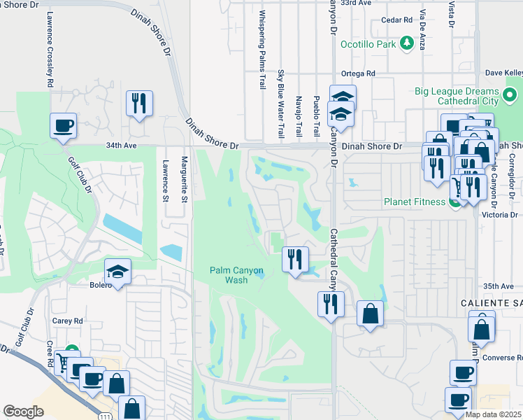 map of restaurants, bars, coffee shops, grocery stores, and more near 68065 Seven Oaks Place in Cathedral City