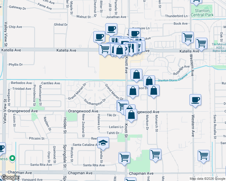 map of restaurants, bars, coffee shops, grocery stores, and more near 11364 Gull Way in Cypress
