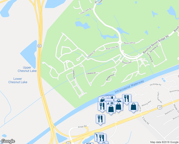 map of restaurants, bars, coffee shops, grocery stores, and more near 6095 Catalina Drive in North Myrtle Beach