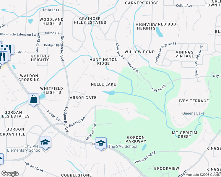 map of restaurants, bars, coffee shops, grocery stores, and more near 78 Nellie Brook Drive Southwest in Mableton