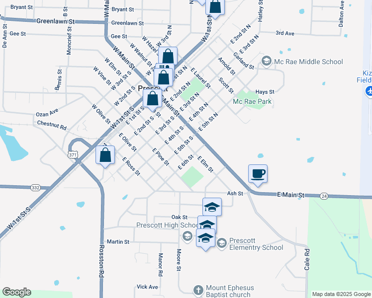 map of restaurants, bars, coffee shops, grocery stores, and more near 506 East Elm Street in Prescott