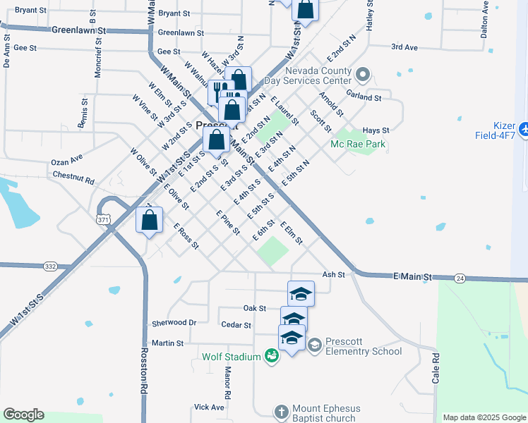 map of restaurants, bars, coffee shops, grocery stores, and more near 506 East Elm Street in Prescott