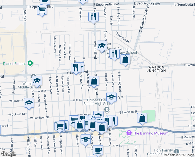 map of restaurants, bars, coffee shops, grocery stores, and more near 1722 North Avalon Boulevard in Los Angeles